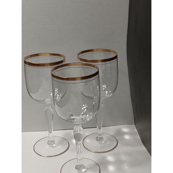 Vintage Gold Rim Wine Glasses Goblets Hollywood Regency Mid Century Modern - Picture 2 of 3
